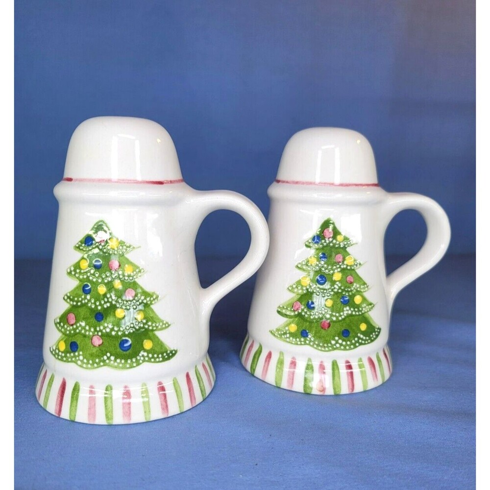 Christmas Salt & Pepper Shakers Hand Painted & made by Laurie Gates LA Pottery